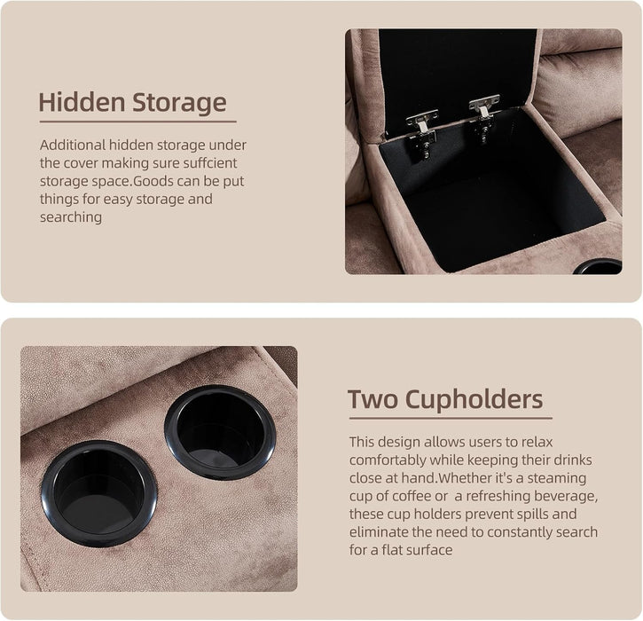 Manual Reclining Sectional Sofa Set for Living Room, Soft Fabric Recliner Corner Sectional Couch with Center Console, Cup Holder and Storage, Brown