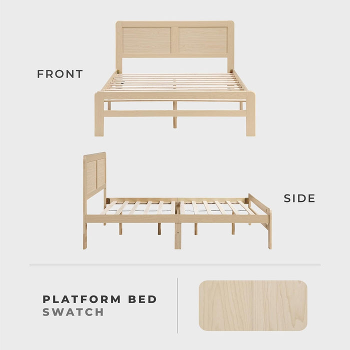Queen Platform Bed, Faux Wood Veneer Platform Bed Frame with Panel Headboard, Strong Wooden Slats Support, No Box Spring Required, Easy Assembly, Natural