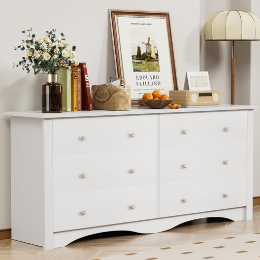 White Wood Dresser with 6 Drawer, 47.2‘’ Cabinets Dressers Wood Dresser Cabinet, Organizer Drawers for Bedroom, Living, Hallway