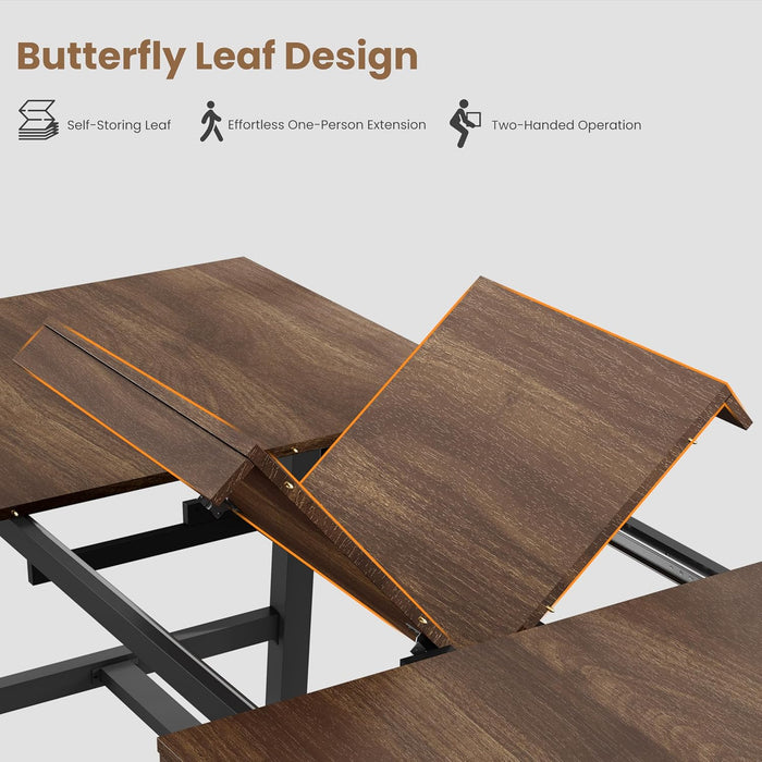 63-83" Extendable Dining Table, Industrial Rectangular Dining Room Table for 6-8 People, Expandable Kitchen Table with Heavy Duty Metal Frame for Dining Room, Kitchen & Parties, Brown