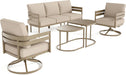 Metal Frame Patio Furniture Set, 5 PCS Modern Outdoor Patio Furniture Set, Wood-Like Patio Seating with Coffee Table and Patio Swivel Chairs, Patio Conversation Set for Backyard Deck