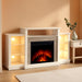Fireplace TV Stand with LED Lights and Power Outlets, TV Console for 32" 43" 50" 55" 65", Entertainment Center with Adjustable Glass Shelves, Ivory White