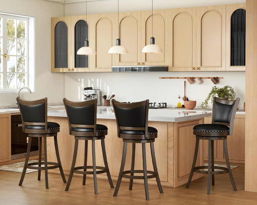 30 Inch Swivel Bar Height Barstools Set of 4, Black Stool Chairs