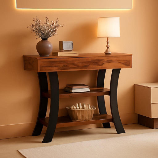 41" Small Console Table for Entryway, 3-Tier Narrow Rustic Sofa Table with Storage Shelves and Curved Frame for Living Room, Entry, Hallway, Foyer, Rustic Brown
