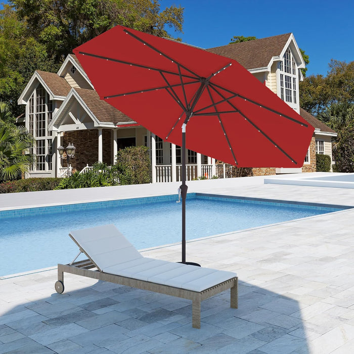 9FT Patio Umbrella with Solar Lights,Outdoor Market Umbrella with Tilt and Crank, LED Lighted Table Umbrella for Garden,Deck,Backyard,Pool,Beach