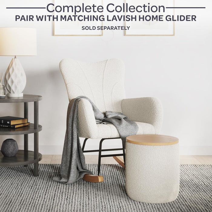 Storage Ottoman - Teddy Fabric Upholstered Ottoman with Wood Top for Living Room, Dorm, or Apartment - Ottomans with Storage (Cream)