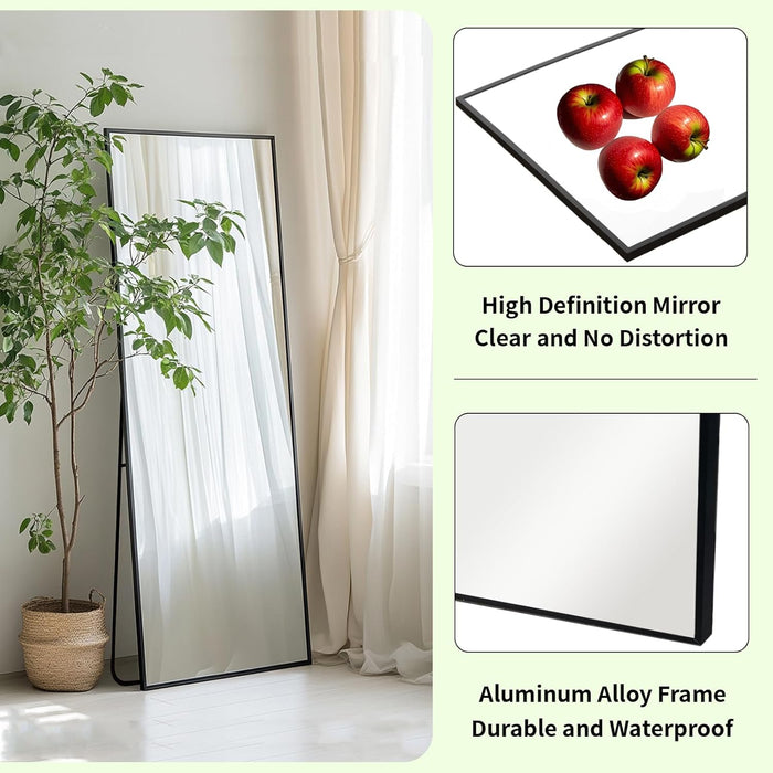 Full Length Mirror, Full Body Mirror with Aluminum Metal Frame, Standing Mirrors for Bedroom, Livingroom, Cloakroom, Hallway, Home Décor. (56X16 Inch, Black)