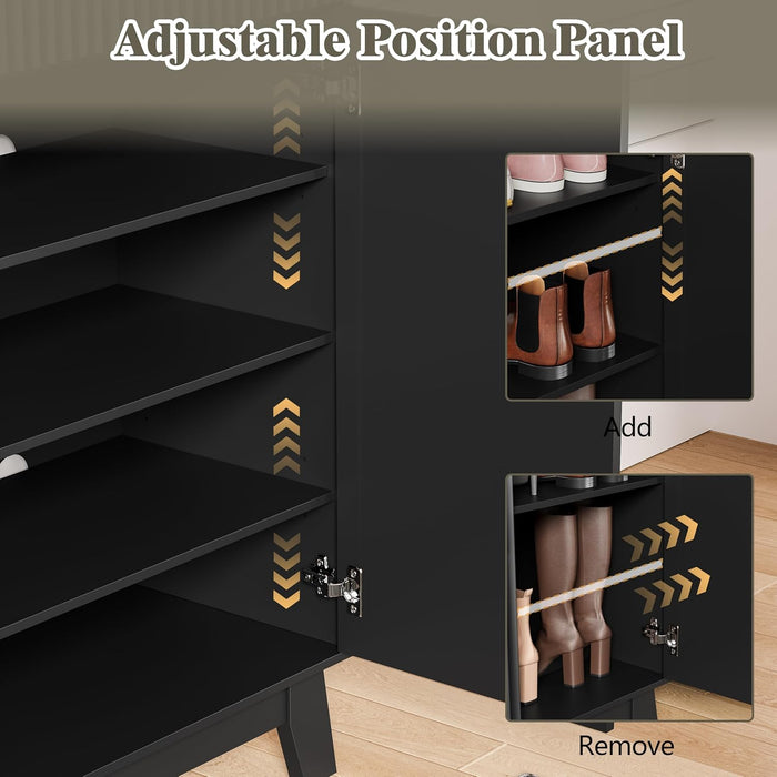 Black Freestanding Four Tier Shoe Cabinet Organizer