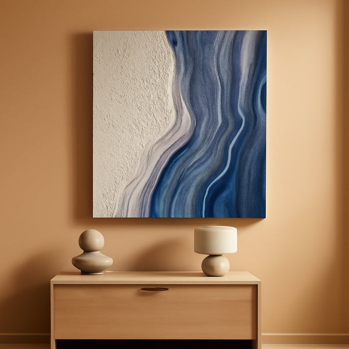 Art 60X40 Inches Hand-Painted Blue and White Textured Art Oil Painting - Modern Abstract Sea Wave Landscape Art - Large Wall Decoration Suitable for Home Office Decoration