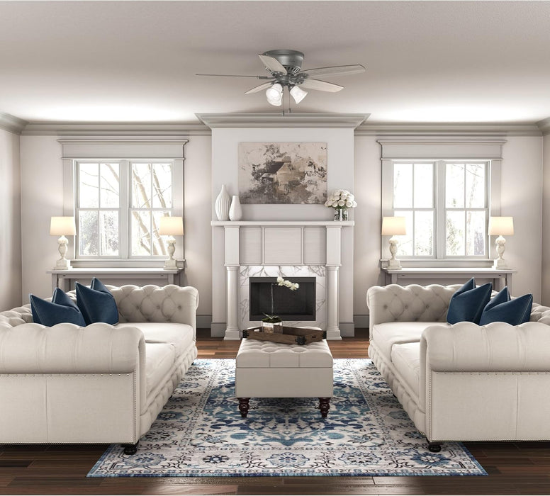 52 Inch Indoor Ceiling Fan with LED Lights - Ceiling Fan with Pull Chain, for Bedroom, Living Room, or Kitchen, Low Profile Mount, No Remote, 5 Blades - Builder 51113, Matte Silver