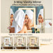 Corner Vanity Desk with Lighted Tri-Fold Mirror, Makeup Table with Charging Station, Fluted Door Cabinet, Storage Shelves, Space Saving Dressing Table with Stool for Bedroom, White & Gold