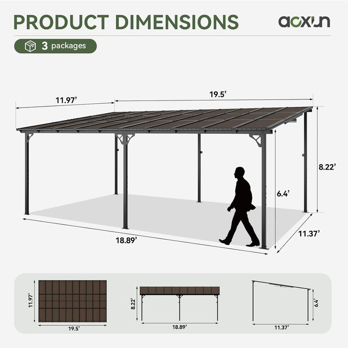 12' X 20' Gazebo for Patio, Gazebo Pergola with Sloped Roof, Large Wall-Mounted Heavy Duty Awnings, for Backyard, Deck, Patio