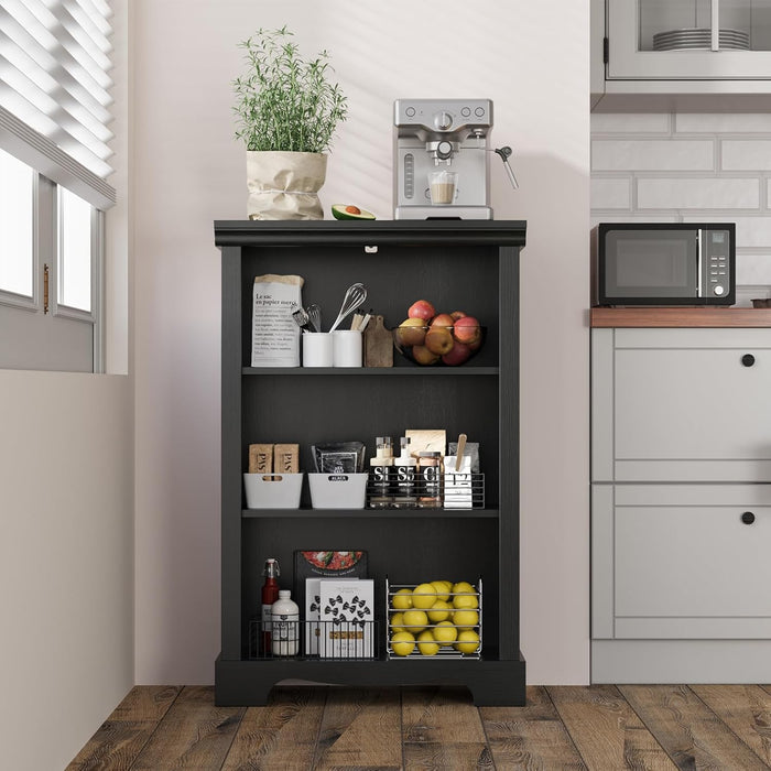 Black Three Tiered Bookshelf With Adjustable Shelves