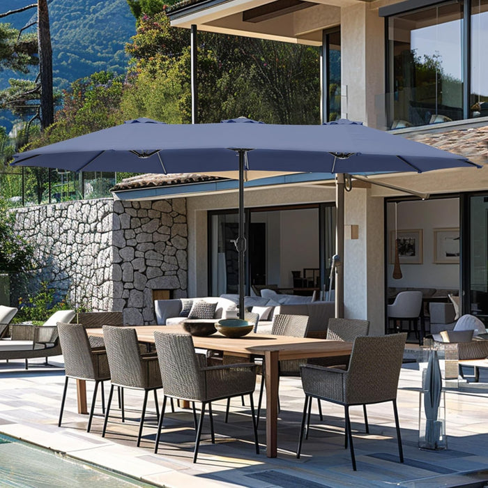 15 Ft Rectangular Patio Umbrella with Base Included, Large Double-Sided Outdoor Table Umbrella with Crank, 1.9" Pole UPF 50+ UV Resistant for Pool Deck Backyard Garden, Navy Blue