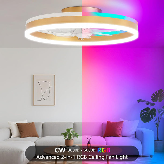 Modern Brushed Gold Flushmount Remotecontrol Ceiling Fan