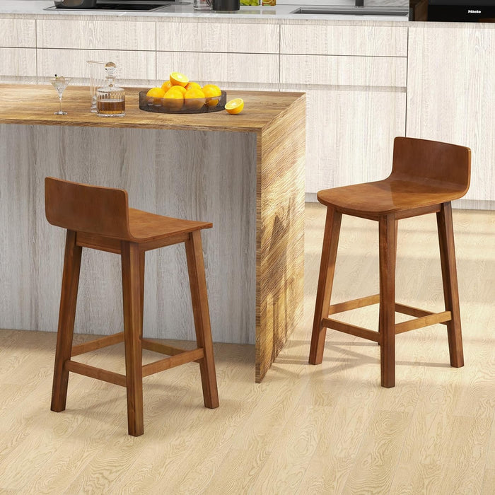 24.5" Bar Stools Set of 2, Counter Height Bar Stools W/Low Back & Footrest, Farmhouse Wooden Bar Dining Chairs, Armless Wood Barstools for Kitchen Island, Pub, Kitchen, Cafe, Breakfast, Brown
