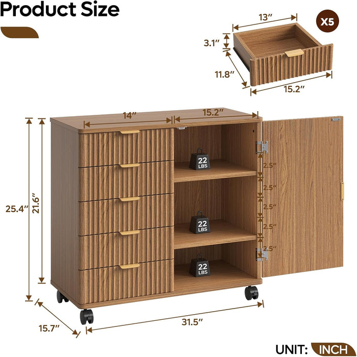 Five Drawer Wooden File Cabinet With AdjustableShelf