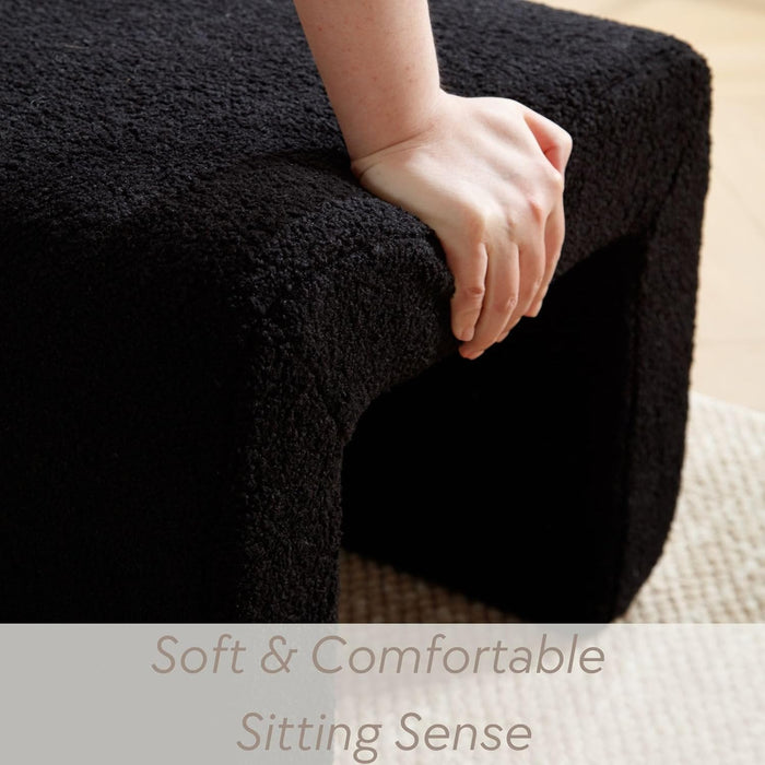 Modern Boucle Bench Black Sherpa Ottoman Bench for Entryway, Bedroom End of Bed, Set of 3 Small Sofa Footrest Extra Seating for Living Room, 20+50 Inch Bench