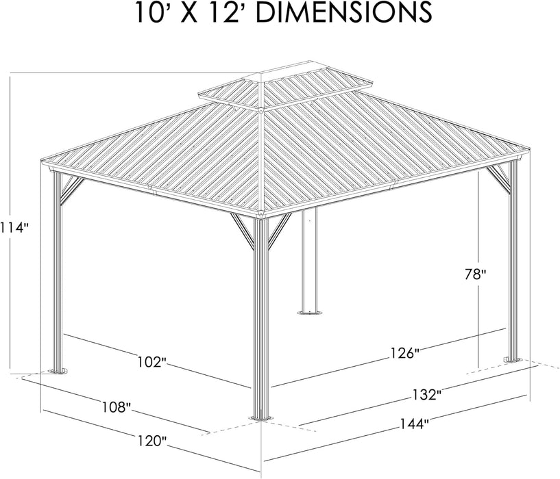 Caesar 10'X12' Hardtop Gazebo - Permanent Metal Pavilion with Netting and Shaded Curtains for Patio, Backyard, and Deck - Galvanized Steel Outdoor Aluminum Canopy, Double Roof Gazebo (Brown)