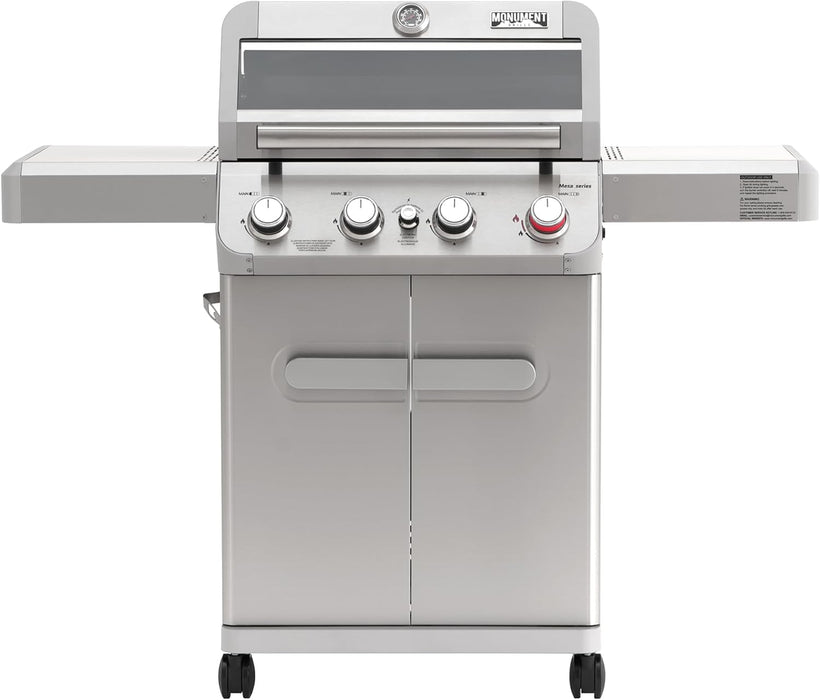 4 Burner Propane Gas Grill, Stainless Steel Outdoor Patio Barbecue Grill, with Broil Zone Fast Heating, Knob Control, and Easy Cleanup, M410MBZ