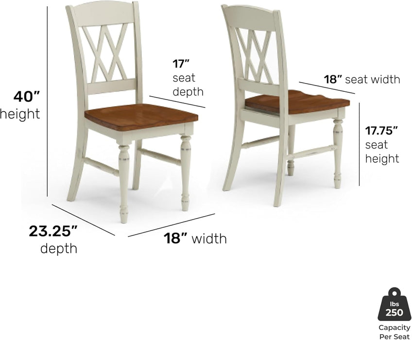 Home Styles Monarch Double X-Back White and Oak Dining Chairs, with Solid Hardwood Construction, Turned Legs, and Distressed Oak Finish, Set of Two