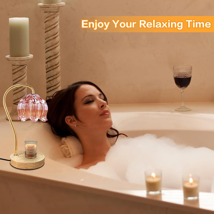 Dimmable Flower Candle Warmer Lamp, Pink Candle Warmer with Timer & 4Bulbs, Birthday Gifts for Women, House Warming Gifts New Home Bedroom Decor