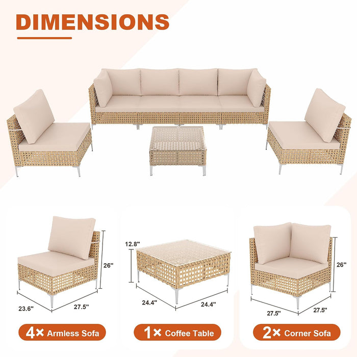 Boho Outdoor Patio Furniture Set with Non-Slip Cushions - 7 Piece
