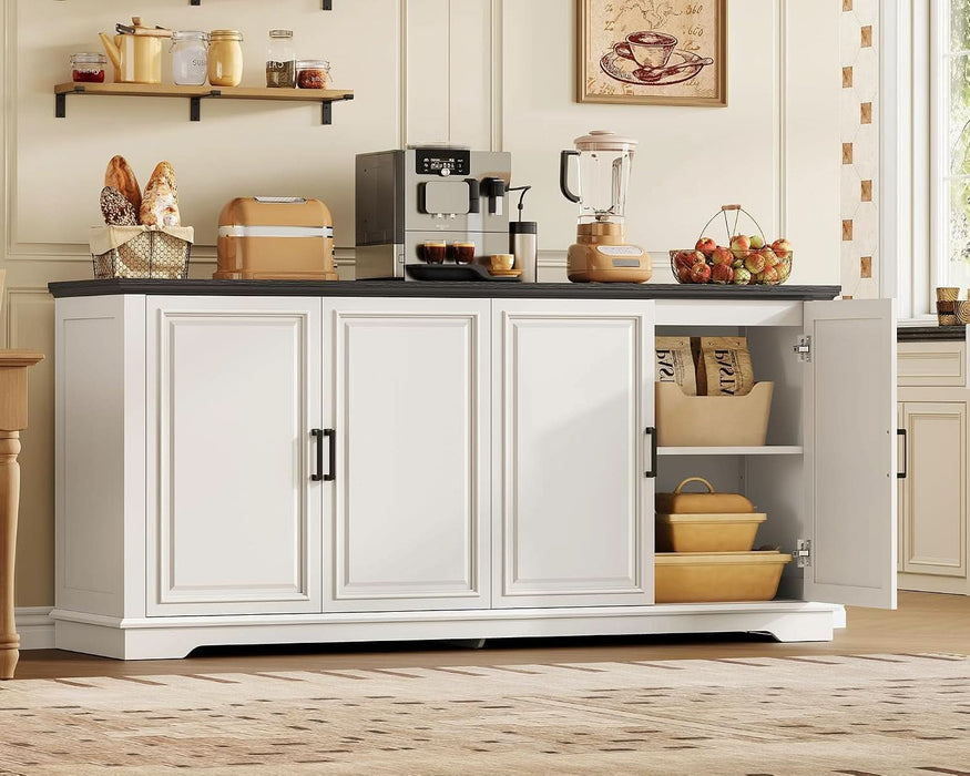 63'' Buffet Cabinet with Storage & 2 Adjustable Shelves, Modern Sideboard Cabinet with 4 Doors, Coffee Bar Cabinet, White