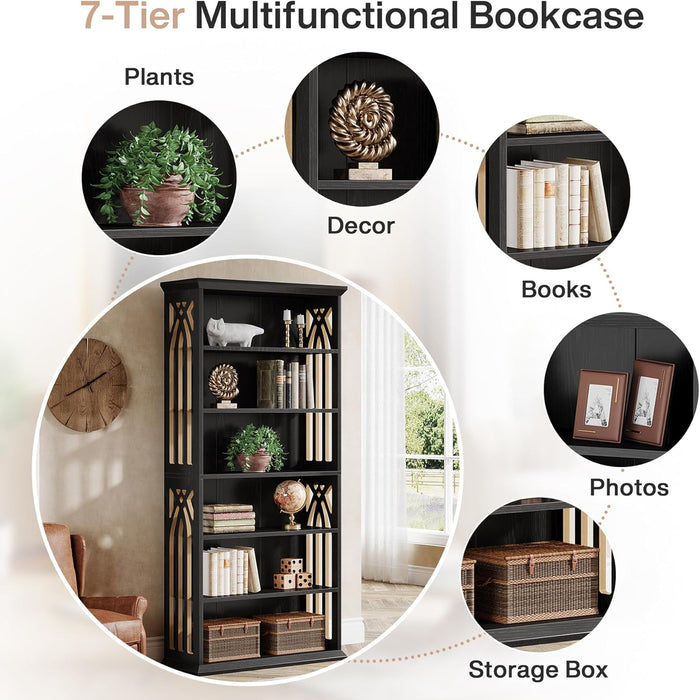 Black Freestanding Floorstanding Bookshelf 75 Inch Wood