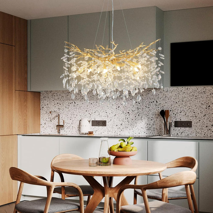 Modern Crystal Chandelier, 30" Gold Tree Branch Chandelier, 10-Light round Chandeliers for Dining Room, Living Room, Kitchen, Foyer, Entryway, Bedroom, Luxury K9 Crystal Raindrop Light Fixture