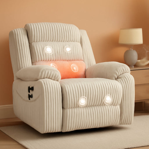 Power Swivel Rocker Recliner Chair for Adults with Massage and Heat, USB and Type-C Charging Port, Infinite Position, Electric Glider Rocking Chairs for Living Room, Nursery, White