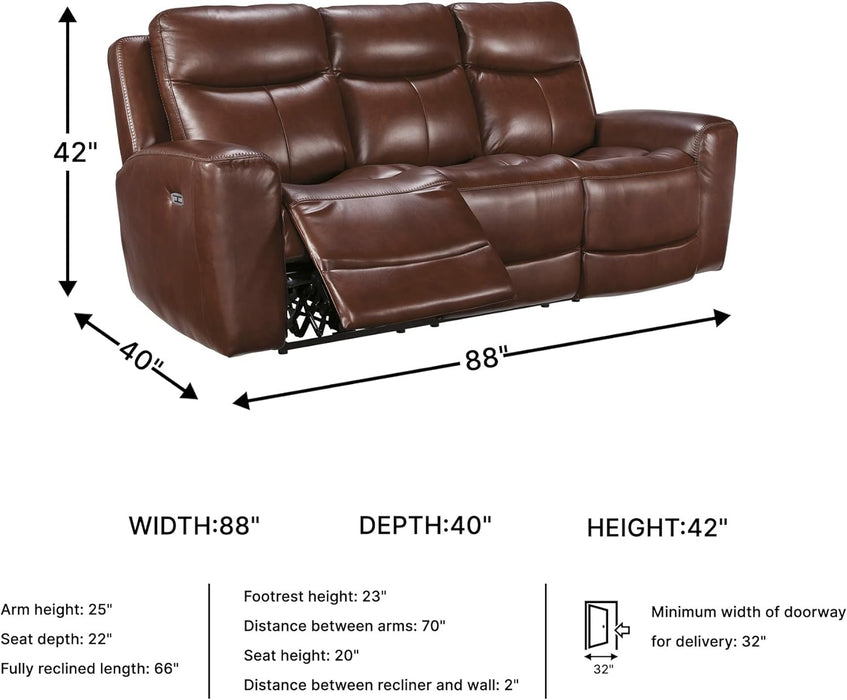 Mighty Moves Transitional Leather Match Power Reclining Sofa with Adjustable Headrest and USB Charging Port, Dark Brown