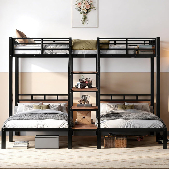 Metal Triple Bunk Bed JetBlackFinish IndustrialGrade