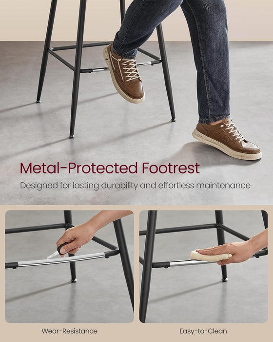 Bar Stools Set of 2, Bar Height Bar Stools with Back, Ergonomic Backrest, Synthetic Leather, Metal Legs, 28.7-Inch Tall Stools for Kitchen Island Home Bar, Ink Black ULBC888B01