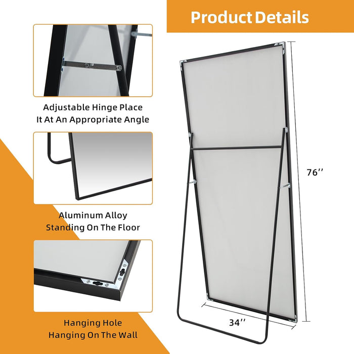 76"X34" Full Length Mirror, Black Floor Mirror