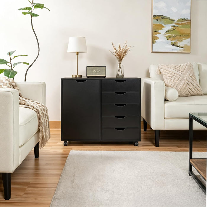 Black IndustrialGrade SolidWood File Cabinet On Wheels