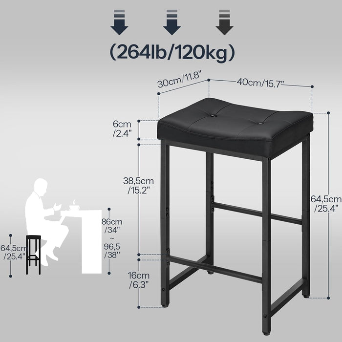 Bar Stools,25.4" Saddle Stools with PU Upholstery, Counter Height Stools with Footrest, Kitchen Breakfast Chairs, for Dining Room, Cafe, Bar, Black BB23BY01