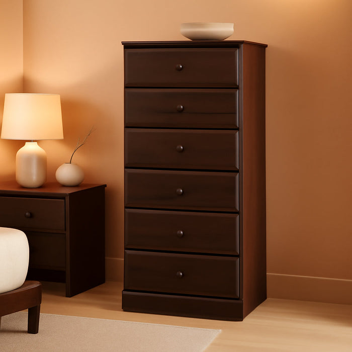 Astrid Tall Brown Dresser: 16.5"D X 19.75"W X 50"H, 6-Drawer Chest for Bedroom by  - Perfect Chest of Drawers for Ample Storage
