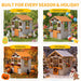 Wooden Kids Playhouse With Brown Weatherproof Kitchen