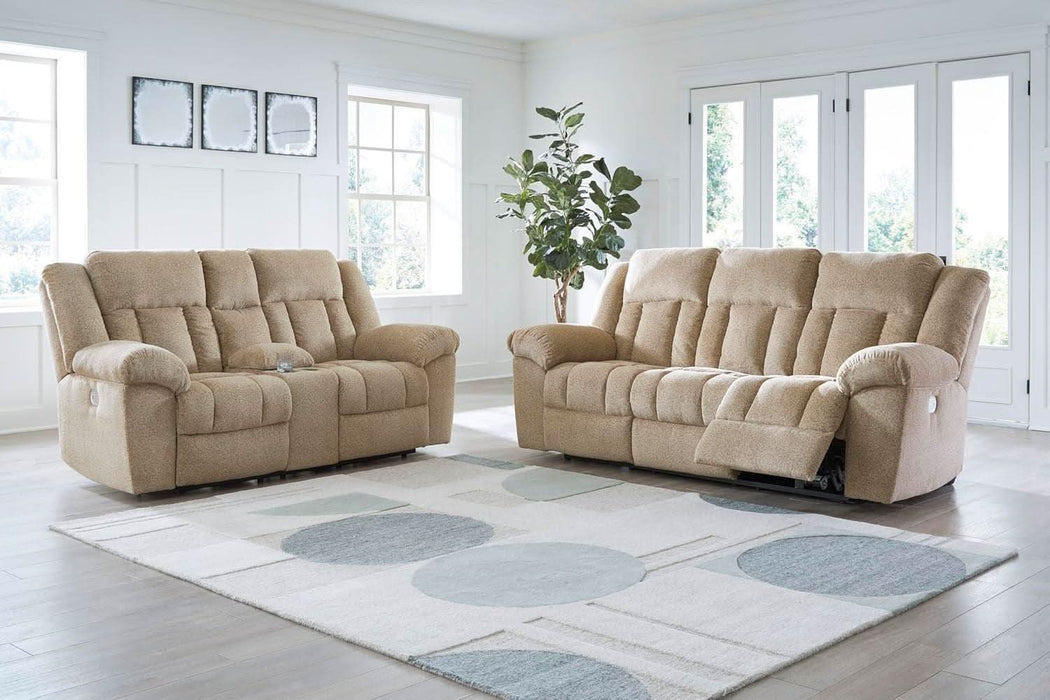 Tip-Off Classic Wall Hugger Power Reclining Sofa with Adjustable Headrest and USB Ports, Light Brown
