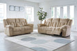 Tip-Off Classic Wall Hugger Power Reclining Sofa with Adjustable Headrest and USB Ports, Light Brown