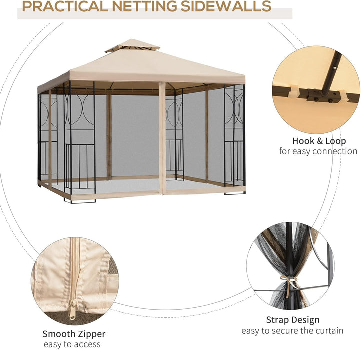 10' X 10' Patio Gazebo with Corner Shelves, Outdoor Gazebo Canopy Shelter with Netting, and Vented Roof, for Garden, Lawn, Backyard and Deck