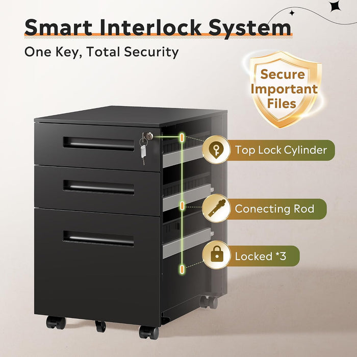 3 Drawer Mobile File Cabinet, Fully Assembled except Casters