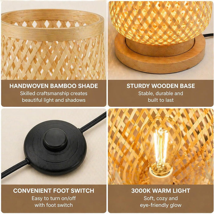 -Farmhouse Style Bamboo Floor Lamp,Large Wicker Indoor Floor Light,Boho Standing Light Plug In,Modern Minimalist Standing Lamp for Living Room Bedroom