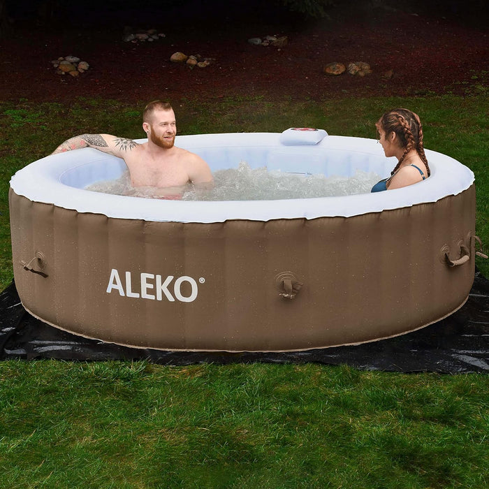 Inflatable Hot Tub Spa | Personal High Powered Jetted Bubble | with Fitted Cover and 3 Filters | 265 Gallon | 6 Person round | Brown | HTIR6GYBR