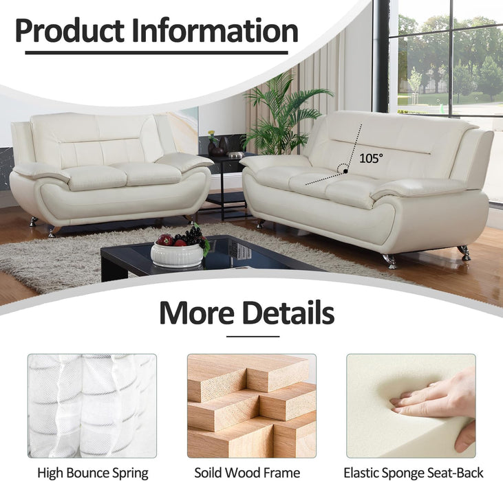 Living Room Furniture Set, Faux Leather Sofa Couch Set, 3 Pieces Modern Sofa Set for Living Room/Apartment/Office (White)