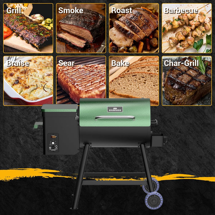 Electric Wood Pellet Smoker Grill 8 in 1 BBQ Grills for Outdoor Grill with Auto Feed & PID Temperature Control (180-450°F) and Rain Cover 456 Sq.In Cook Area for Backyard New House Gifts