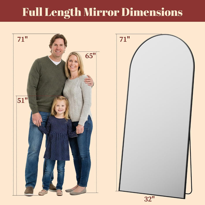 71"×32" Oversized Arched Full‑Length Mirror, Black Floor Mirror