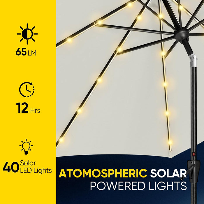 Patio LED Umbrella with Light | Solar Outdoor Umbrella | Market Table Parasol with Push Button Tilt and Crank, with Sturdy Pole & Fade Resistant Canopy, Easy to Set