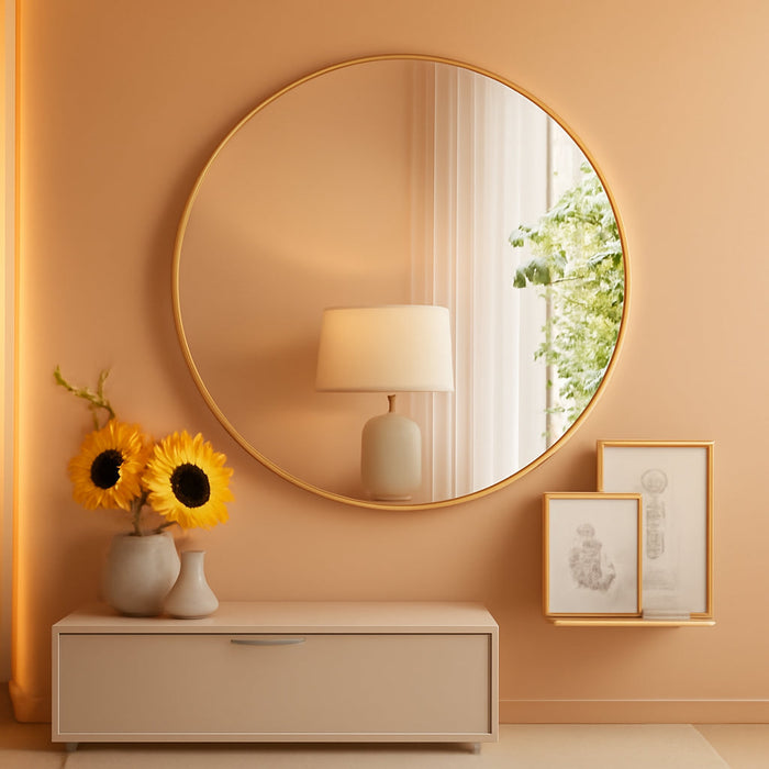 Gold Circle Mirror for Wall 24.02 Inch, Bathroom round Mirror for over Sink, Bathroom, Entryway, Bedroom, Vanity